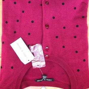 NWT burgundy with black polkadots cotton cardigan.